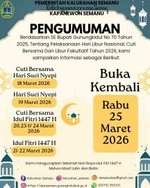 LIBUR PELAYANAN MASYARAKAT PEMERINTAH KALURAHAN SEMANU